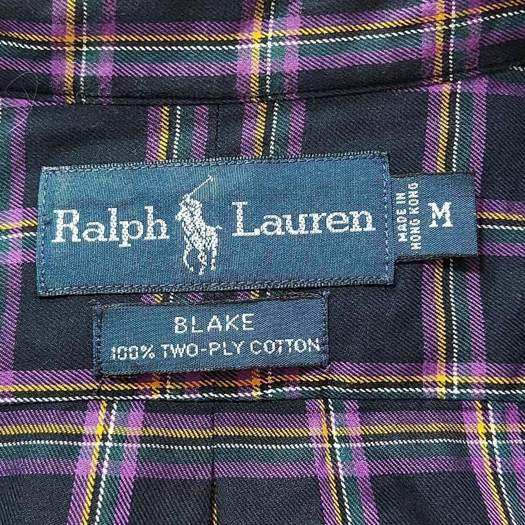 Ralph Lauren(ラルフローレン)の90s 香港製 ラルフローレン BD M チェックシャツ 黒ブラック紫 古着 メンズのトップス(シャツ)の商品写真