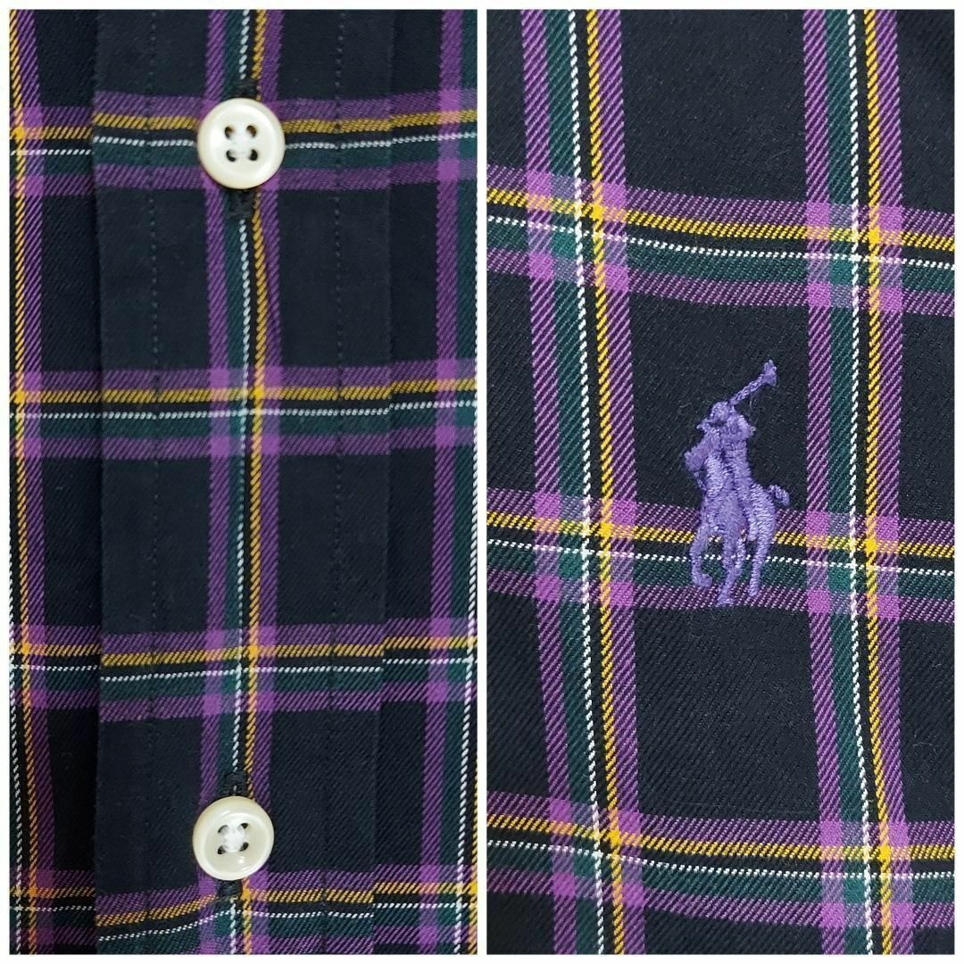 Ralph Lauren(ラルフローレン)の90s 香港製 ラルフローレン BD M チェックシャツ 黒ブラック紫 古着 メンズのトップス(シャツ)の商品写真