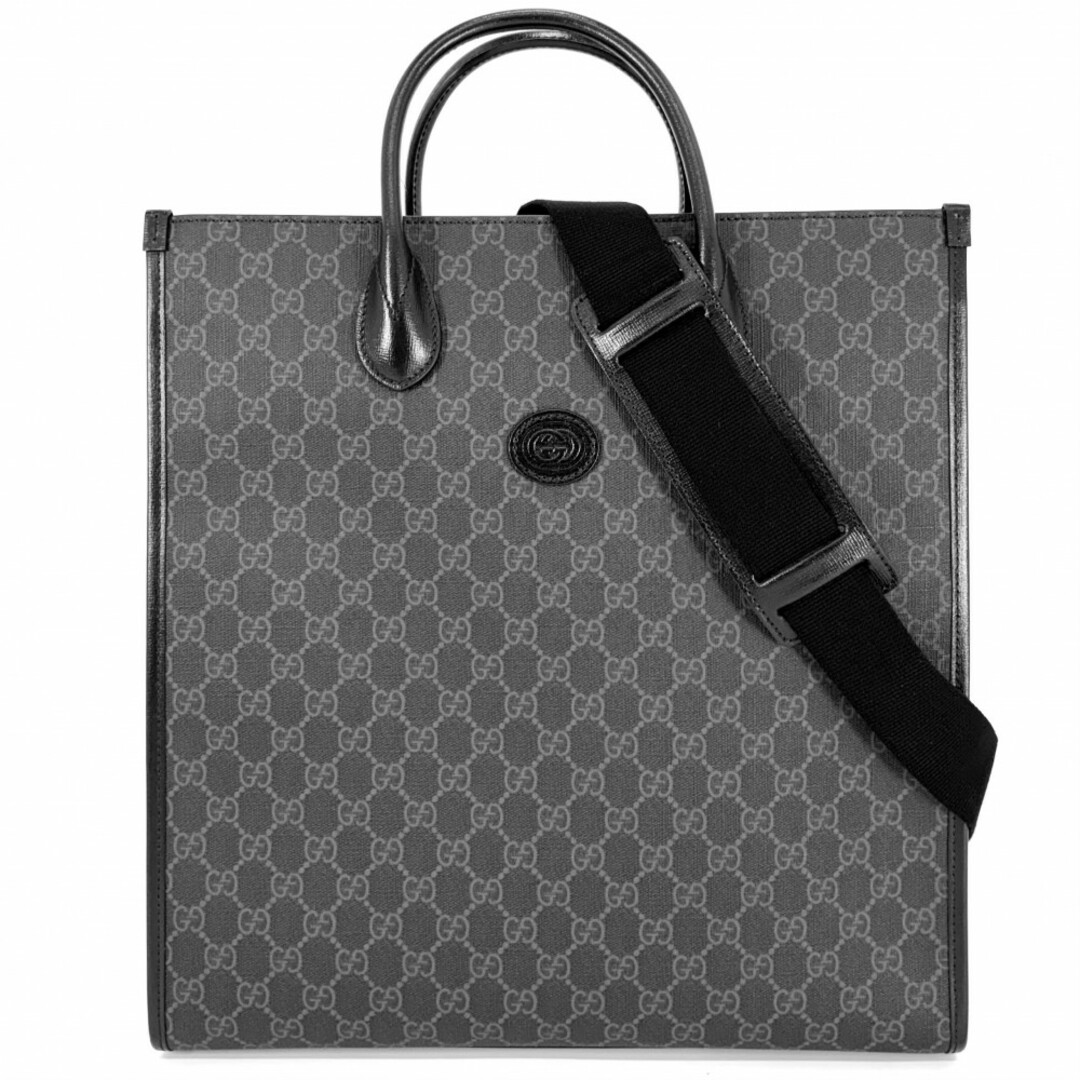 Gucci(グッチ)のGUCCI グッチ 2WAY インターロッキングG ミディアムトートバッグ ハンドバッグ ショルダーバッグ 肩掛け 斜め掛け 鞄 かばん 674155 GGスプリームキャンバス  レザー   ブラック 黒 シルバー金具 メンズ 美品【中古品】 メンズのバッグ(ショルダーバッグ)の商品写真