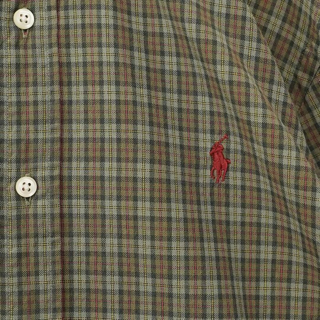 Ralph Lauren(ラルフローレン)のラルフローレン チェックシャツ BD カーキグリーン緑 M ポニー刺繍赤 古着 メンズのトップス(シャツ)の商品写真