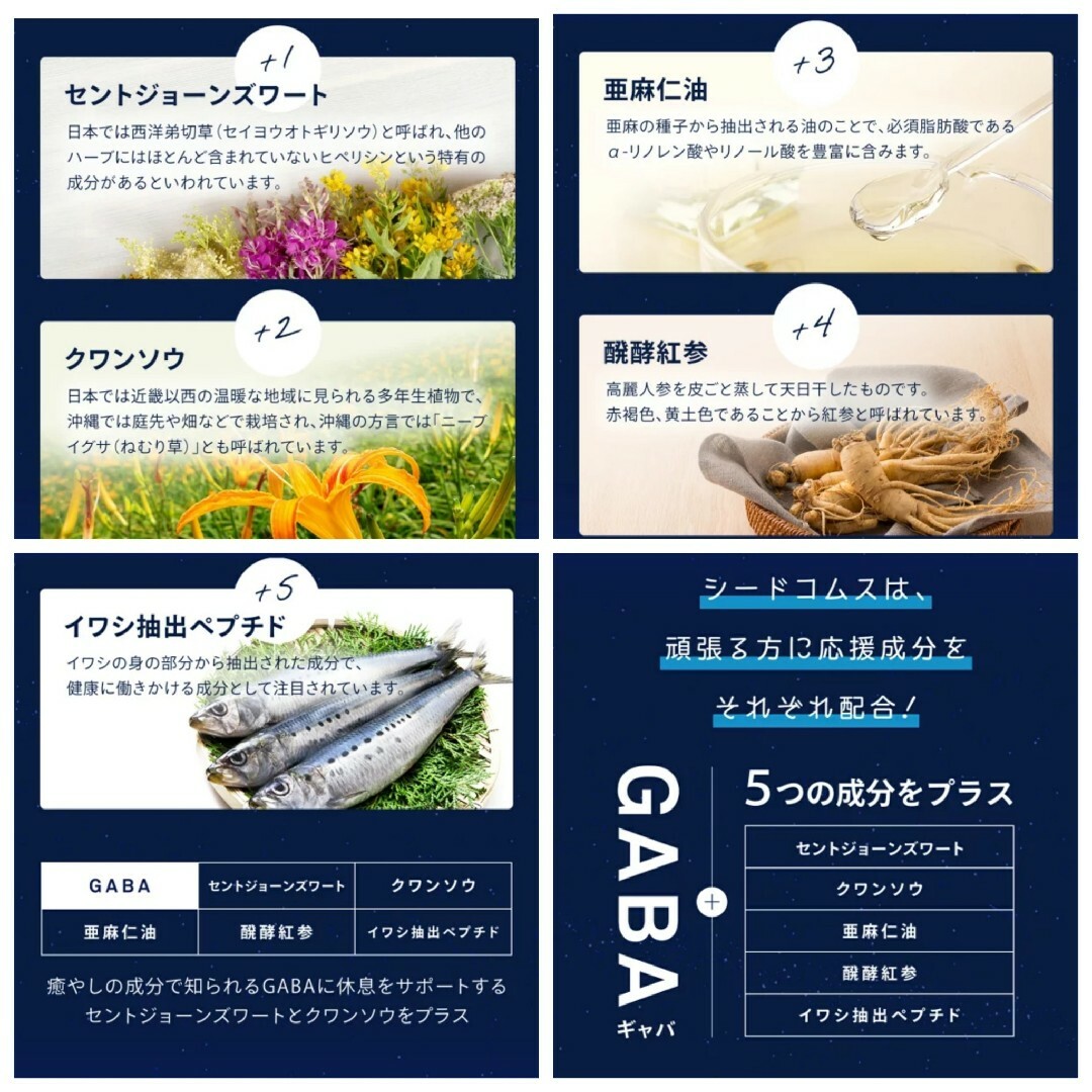 シードコムス GABA ストレス アミノ酸 seedcoms 癒し 休息 休憩 食品/飲料/酒の健康食品(その他)の商品写真