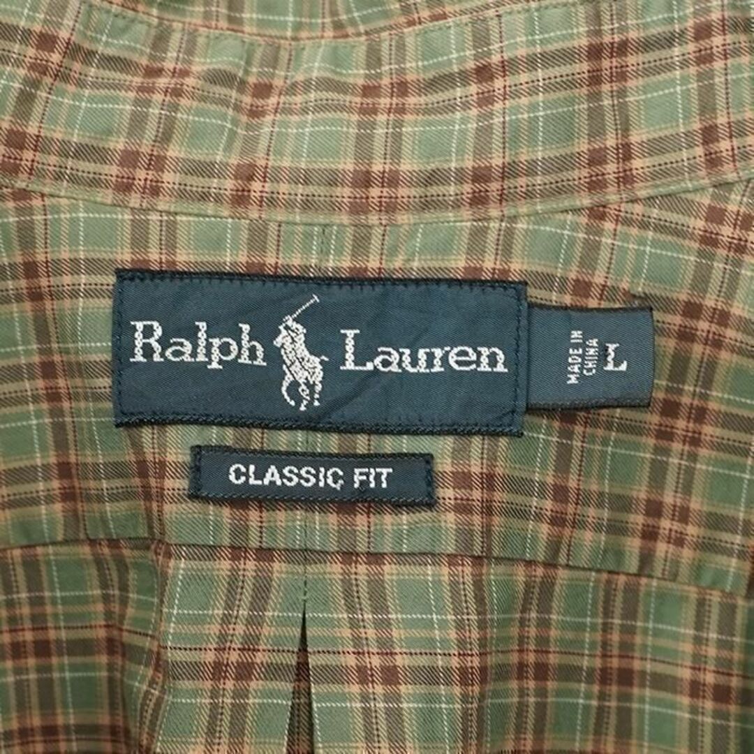 Ralph Lauren(ラルフローレン)のラルフローレン L BDチェックシャツ 緑カーキ茶色グリーン 刺繍ワンポイント メンズのトップス(シャツ)の商品写真