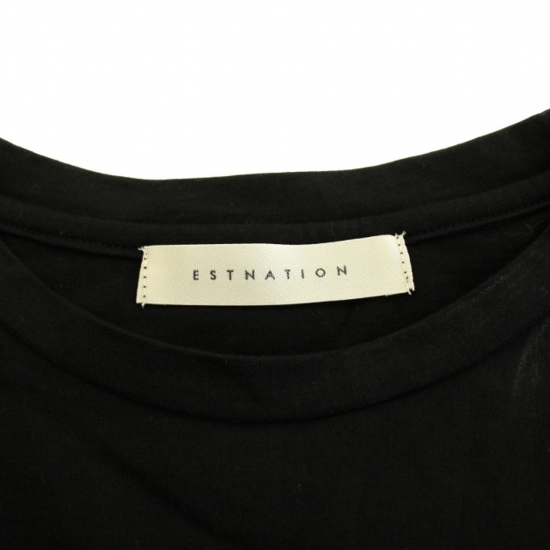 ESTNATION(エストネーション)のエストネーション Tシャツ カットソー 半袖 ロールアップ シルク混 黒 レディースのトップス(Tシャツ(半袖/袖なし))の商品写真