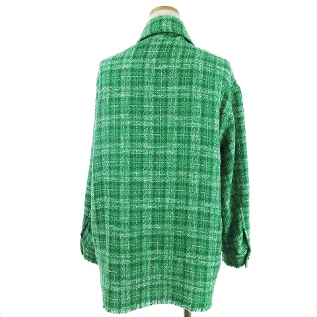 ZARA(ザラ)のザラ ツイードジャケット ステンカラー カットオフ グリーン 緑 XS ■SM1 レディースのジャケット/アウター(ブルゾン)の商品写真