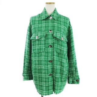 ザラ(ZARA)のザラ ツイードジャケット ステンカラー カットオフ グリーン 緑 XS ■SM1(ブルゾン)