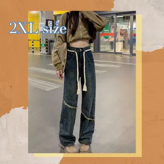 【お値下げ中】デニム　ジーンズ　パンツ　ワイドパンツ　レディース　2XL(デニム/ジーンズ)