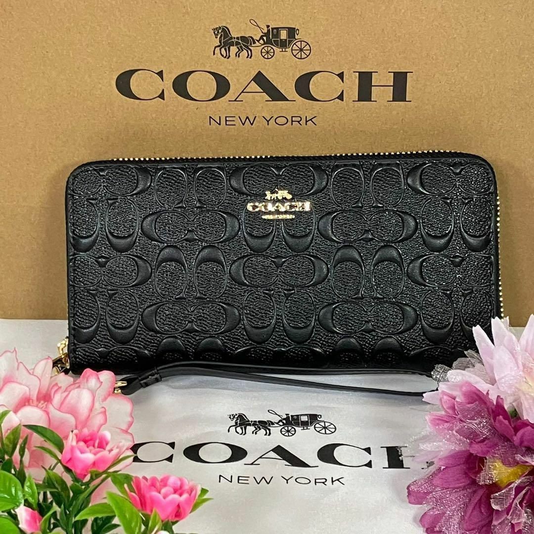 COACH - 新品 未使用 coach コーチ 長財布 ブラック エンボス