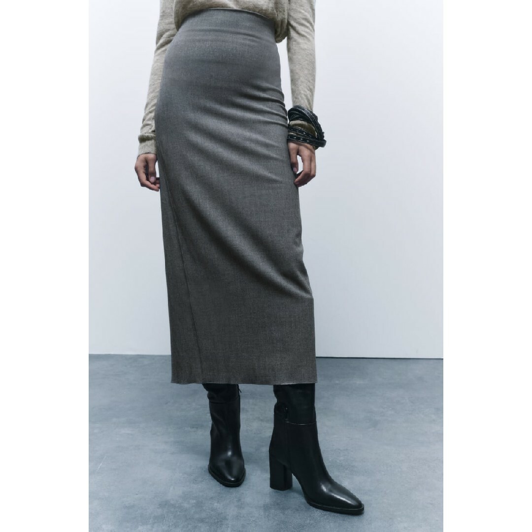 ZARA(ザラ)のZARA　ZW COLLECTION ミディペンシルスカート　Lサイズ　グレー レディースのスカート(ロングスカート)の商品写真