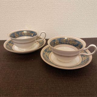 ウェッジウッド(WEDGWOOD)のウェッジウッド　コロンビア　ブルー&ゴールド　ピオニー　カップ&ソーサー(グラス/カップ)