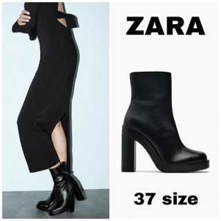 ザラ(ZARA)のZARA　プラットフォーム仕様レザーハイヒールアンクルブーツ　37サイズ(ブーツ)