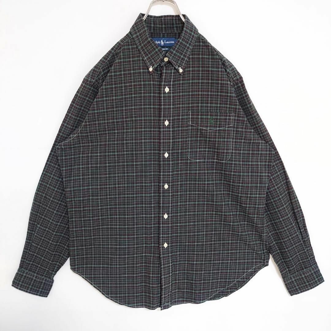 Ralph Lauren(ラルフローレン)のラルフローレン L チェックシャツ ポケット 刺繍 グリーン緑 BD 古着 メンズのトップス(シャツ)の商品写真