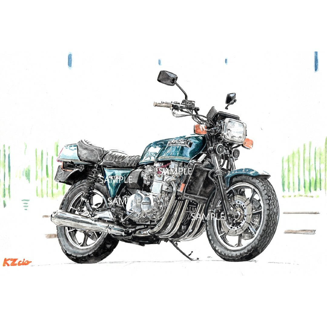 カワサキ(カワサキ)のカワサキ KZ1300 水彩画 バイク イラスト インテリア 自動車/バイクのバイク(その他)の商品写真