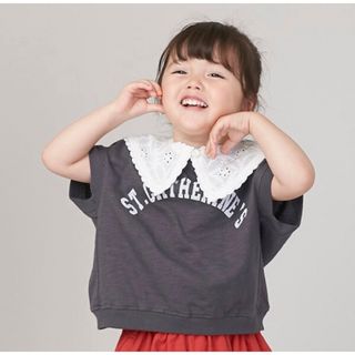 プティマイン(petit main)のプティマイン　接触冷感　つけ衿ロゴ半袖Tシャツ　新品　90(Tシャツ/カットソー)