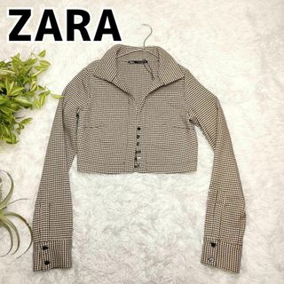 ザラ(ZARA)のザラ ショート丈ジャケット 千鳥格子 ZARA ボレロ グレー 総柄 ✨美品✨(その他)