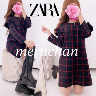 ザラ(ZARA)の【美品】ZARA グラフチェック柄ワンピース(ひざ丈ワンピース)