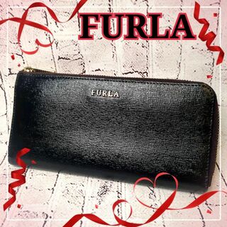 フルラ(Furla)の【美品】フルラ L型ファスナー サフィアーノレザー ゴールドロゴ ブラック(財布)