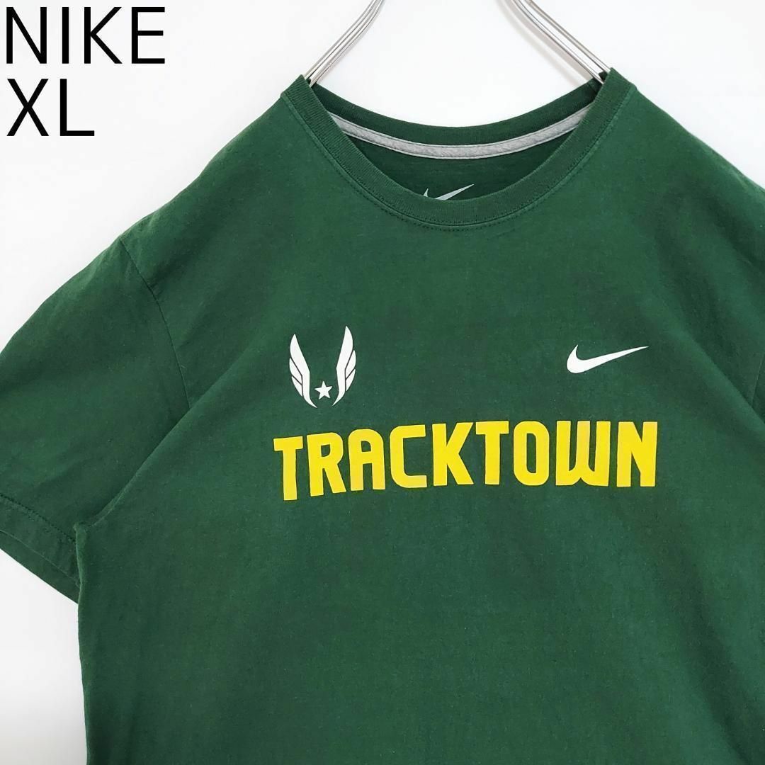 NIKE(ナイキ)のNIKE ナイキ ロゴプリントTシャツ XL グリーン 緑 イエロー 黄色 白 メンズのトップス(Tシャツ/カットソー(半袖/袖なし))の商品写真