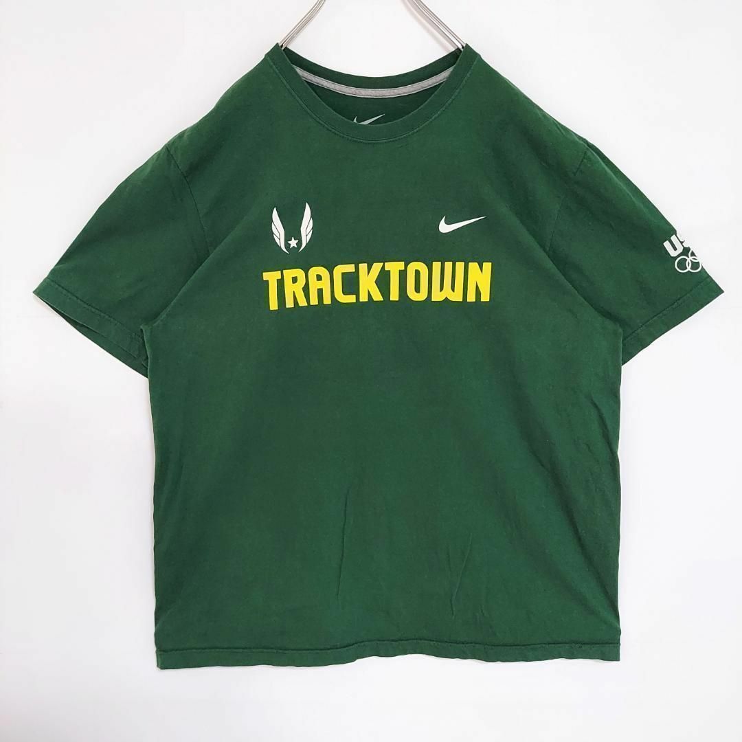 NIKE(ナイキ)のNIKE ナイキ ロゴプリントTシャツ XL グリーン 緑 イエロー 黄色 白 メンズのトップス(Tシャツ/カットソー(半袖/袖なし))の商品写真