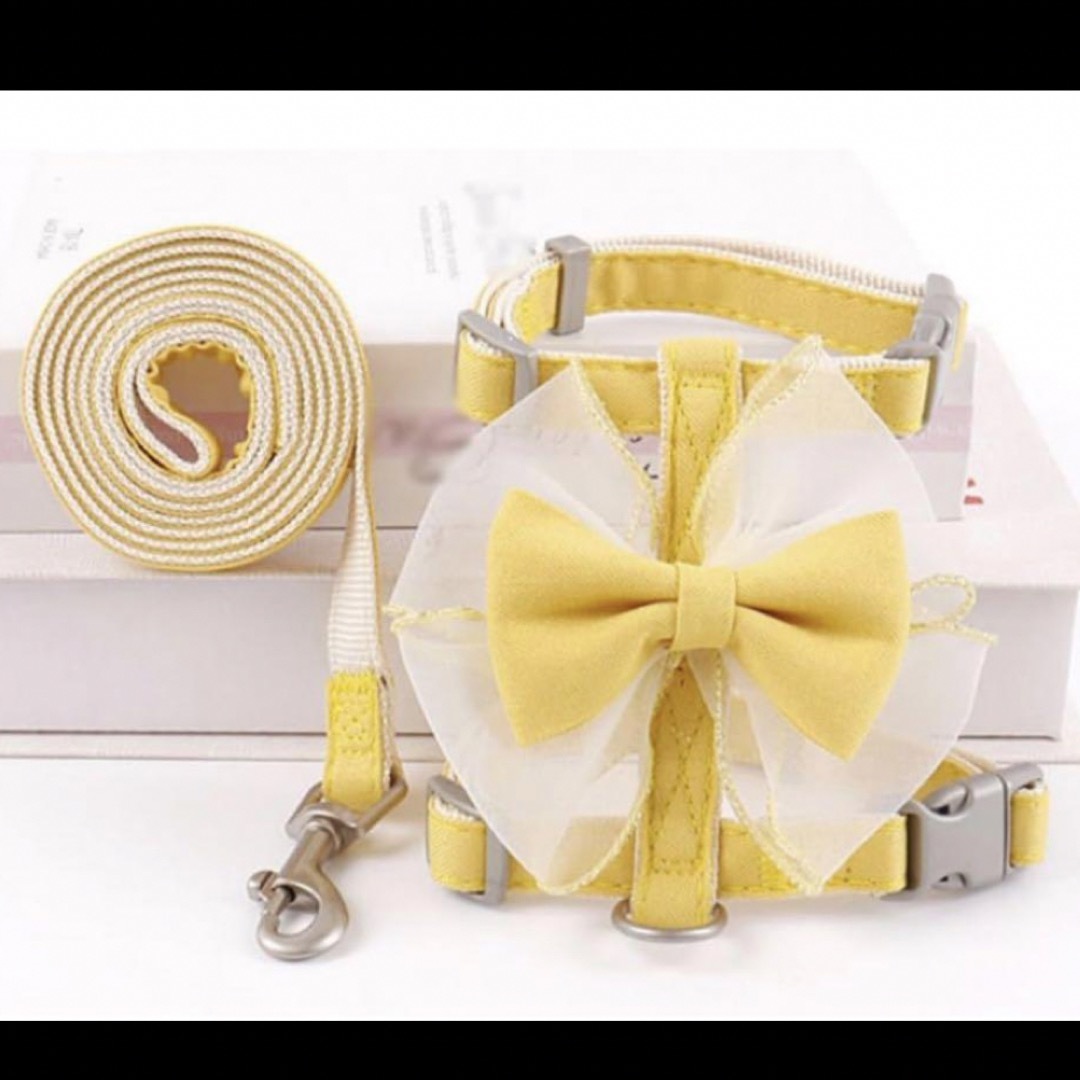 黄色リボン❤️ハーネス　Mサイズ ハンドメイドのペット(リード/首輪)の商品写真