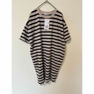 ハニーズ(HONEYS)の新品　ハニーズ　シネマクラブ　ボーダー半袖Tシャツ　ロング丈　Mサイズ(Tシャツ(半袖/袖なし))