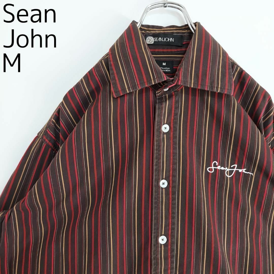 Sean John(ショーンジョン)のSEAN JOHN ショーンジョン ストライプシャツ M ブラウン 赤 白 黄色 メンズのトップス(シャツ)の商品写真