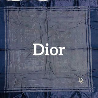 クリスチャンディオール(Christian Dior)の★Dior★ スカーフ シフォン トロッター チェック シルク ネイビー(バンダナ/スカーフ)