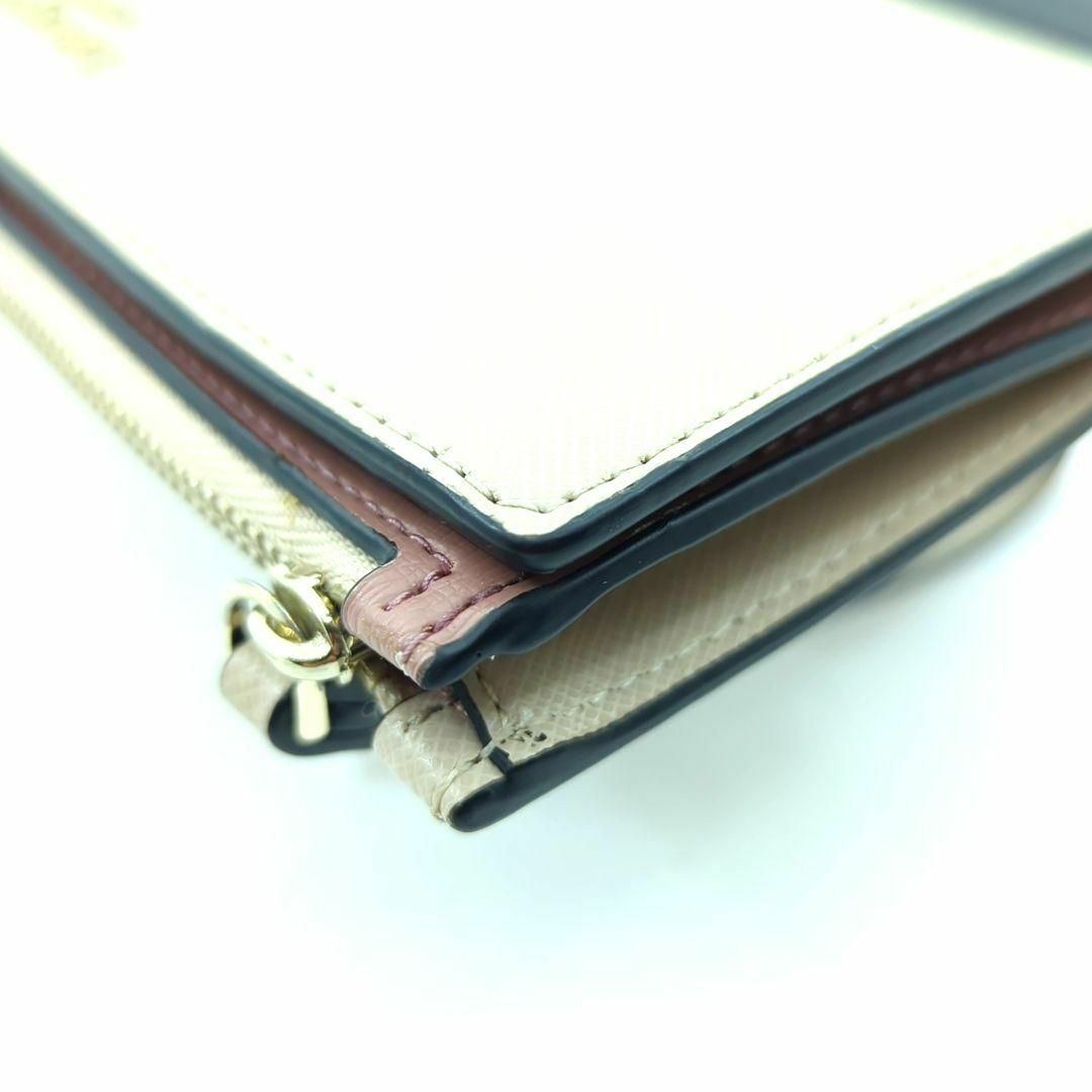 〈未使用級〉ケイトスペード ストラップ付き 二つ折り財布 バイカラー レザー