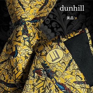 ダンヒル(Dunhill)の美品 dunhill イエロー系 孔雀柄 ワンポイントロゴ 植物柄(ネクタイ)