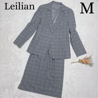 レリアン(leilian)のレリアン スーツ セットアップ チェック グレー ウール スカート M 9号(スーツ)