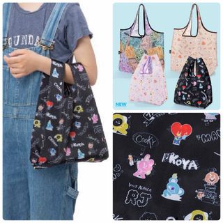 ビーティーイシビル(BT21)の 《完売品》【新品】BT21エコバッグ 広マチサイズ　(落書き) ブラック(エコバッグ)