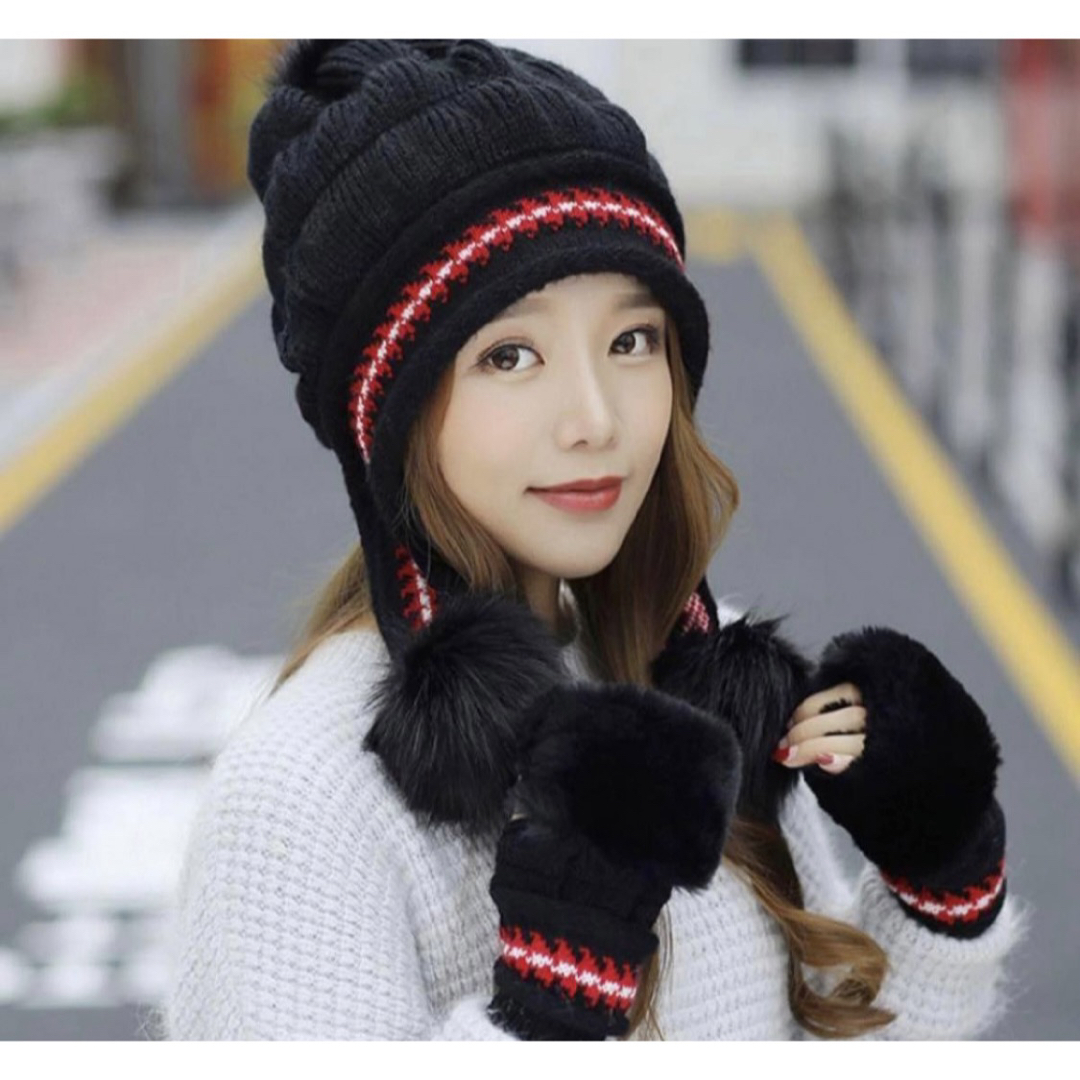 【SALE 1680円→1480円】【ニット帽】ニットキャップ 手袋 韓国 レディースの帽子(ニット帽/ビーニー)の商品写真