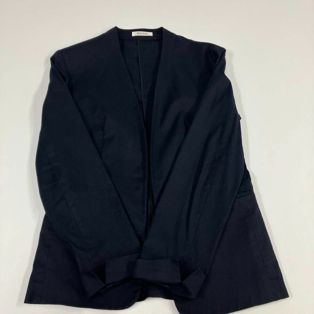 PLST(プラステ)のPLST プラステ　セットアップ　リネン　ノーカラー　ネイビー　スーツ レディースのフォーマル/ドレス(スーツ)の商品写真