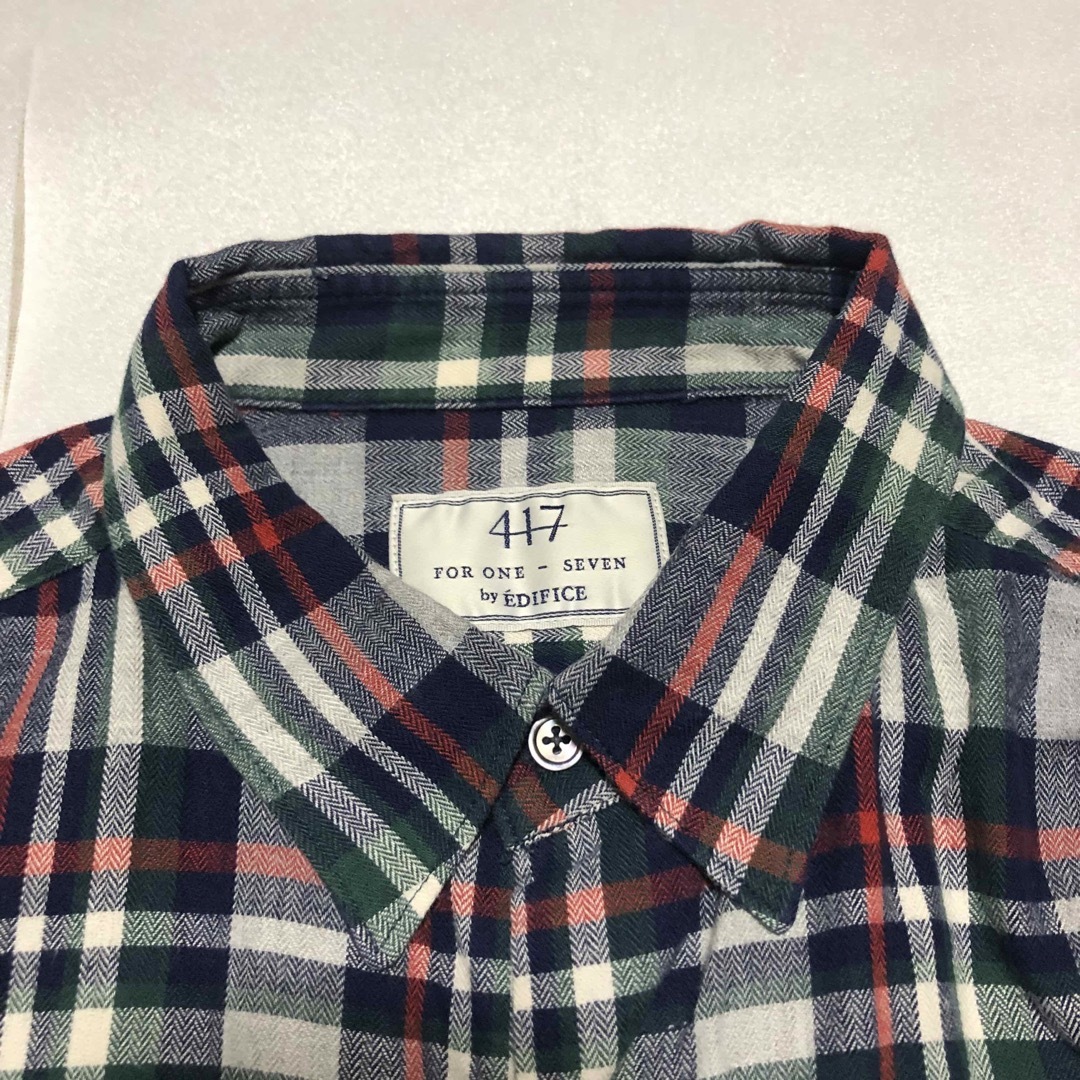 EDIFICE(エディフィス)の【極美品】417EDIFICE コットンチェックシャツ M 日本製 紺緑赤グレー メンズのトップス(シャツ)の商品写真