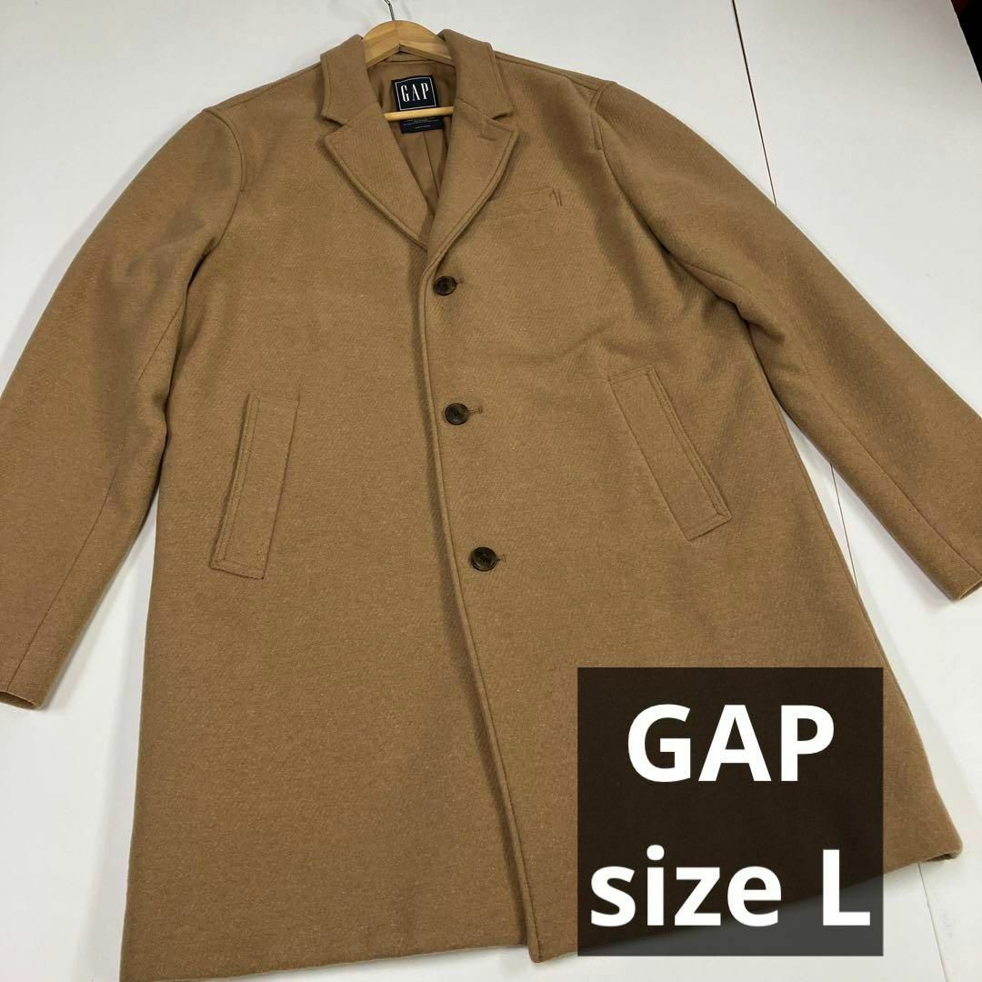 GAP(ギャップ)のGAP ギャップ　チェスターコート　ベージュ　ウールコート　古着　L メンズのジャケット/アウター(チェスターコート)の商品写真