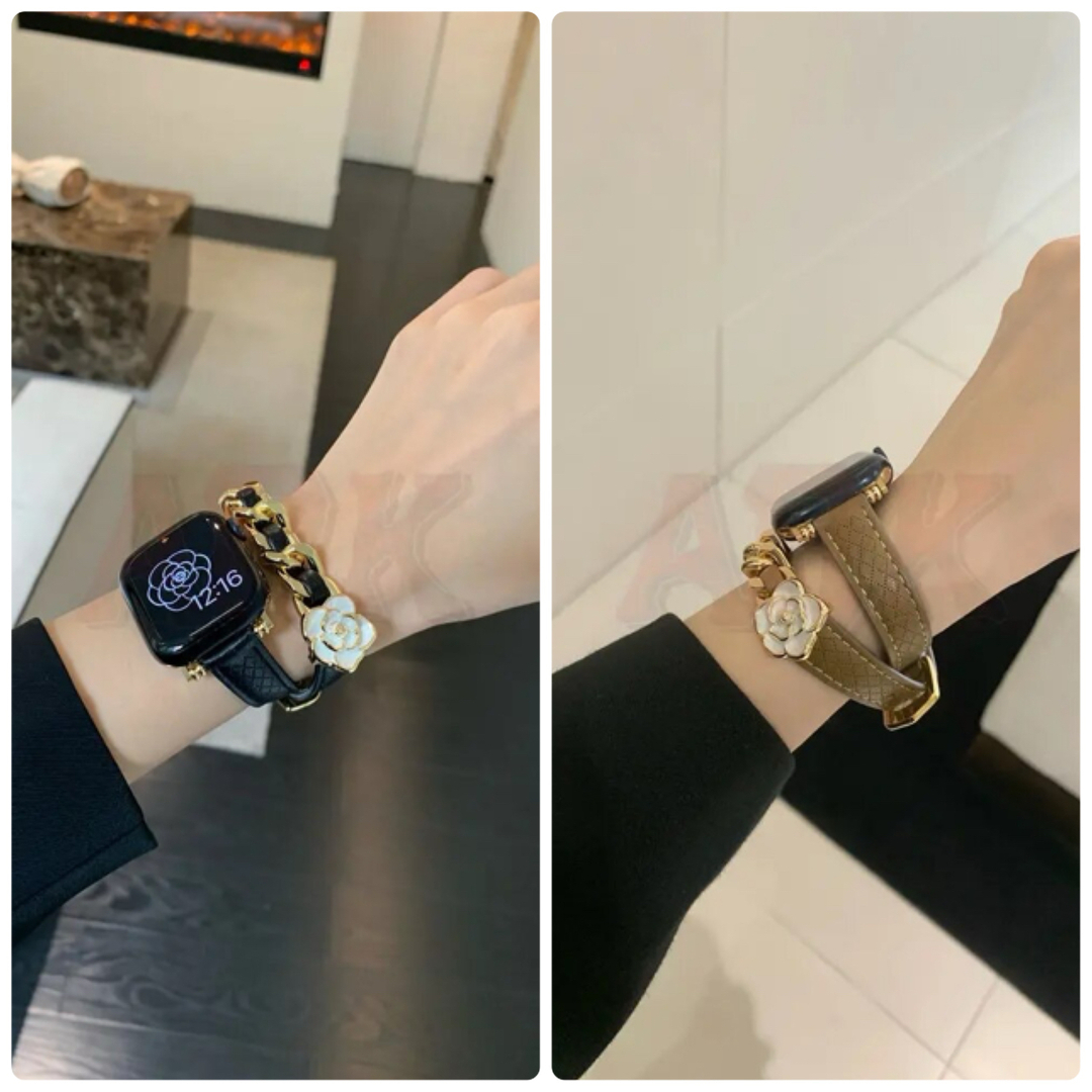Apple Watch(アップルウォッチ)のApple Watch レザーベルト　アップルウォッチバンド　黒　ベージュ メンズの時計(レザーベルト)の商品写真