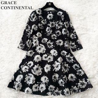 グレースコンチネンタル(GRACE CONTINENTAL)のGRACE CONTINENTAL 花柄 膝丈 フレア 長袖 ワンピース 38(ひざ丈ワンピース)