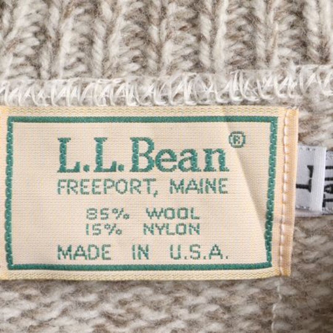 L.L.Bean(エルエルビーン)の80s USA製 エルエルビーン ウール ニット セーター メンズ L ヴィンテージ 80年代 LLBEAN クルーネック 無地 旧タグ グレージュ アウトドア メンズのトップス(ニット/セーター)の商品写真