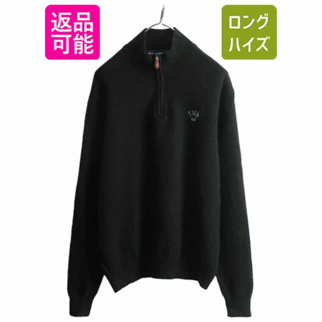 Ralph Lauren(ラルフローレン)の90s ポロ ゴルフ ラルフローレン ニット セーター メンズ L 古着 90年代 オールド POLO GOLF ウール カシミヤ ハーフジップ ハイネック 黒 メンズのトップス(ニット/セーター)の商品写真