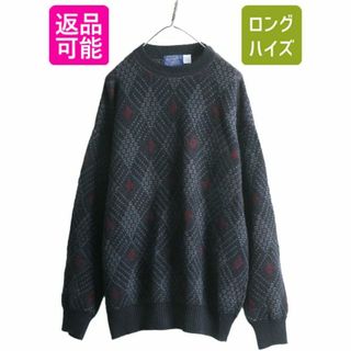 ペンドルトン(PENDLETON)の90s USA製 ペンドルトン ウール デザイン ニット セーター メンズ XL 90年代 オールド PENDLETON バーズアイ 総柄 大きいサイズ アーガイル(ニット/セーター)