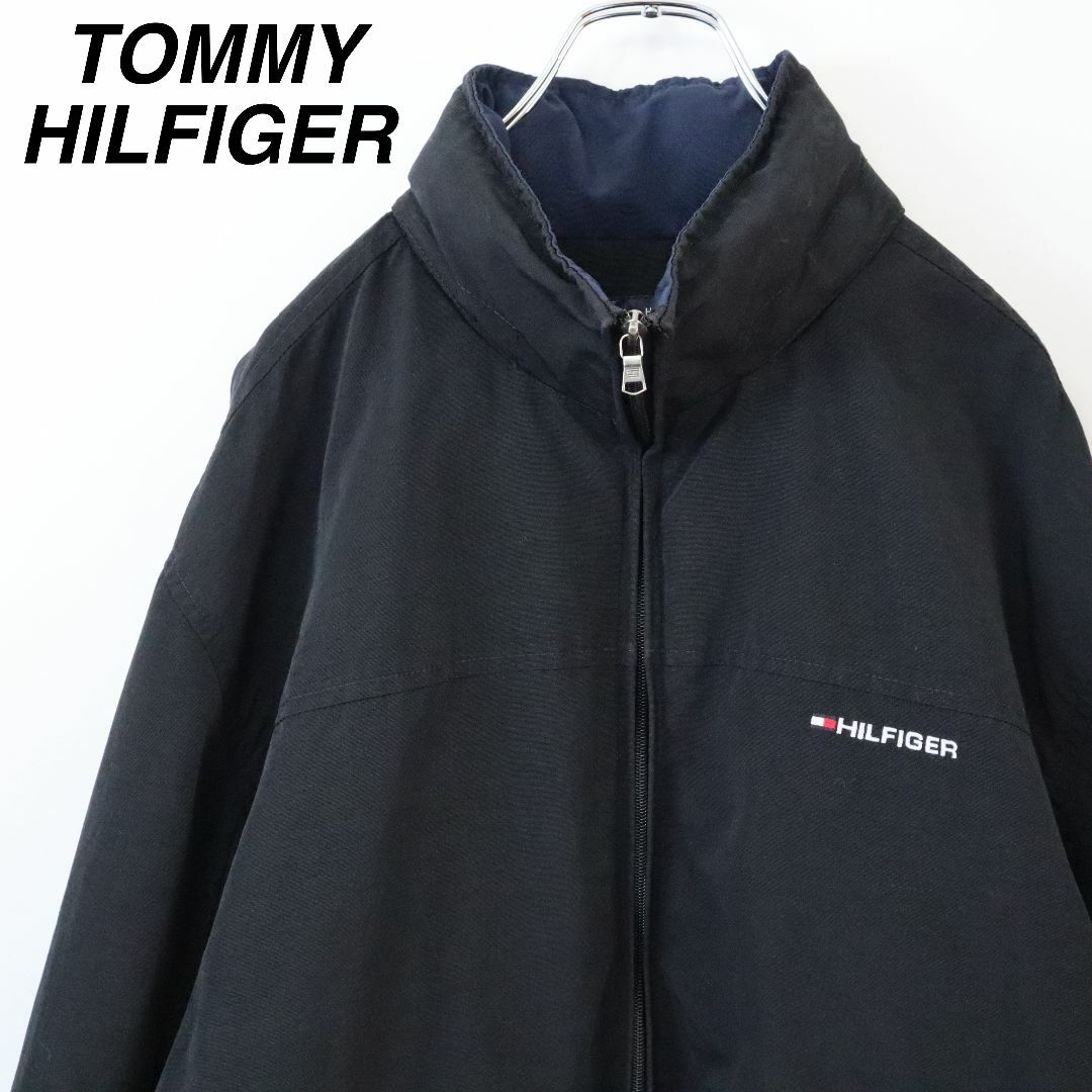 TOMMY HILFIGER(トミーヒルフィガー)の【ビッグサイズ】トミーヒルフィガー／ナイロンジャケット　刺繍ロゴ　フルジップ　黒 メンズのジャケット/アウター(ナイロンジャケット)の商品写真