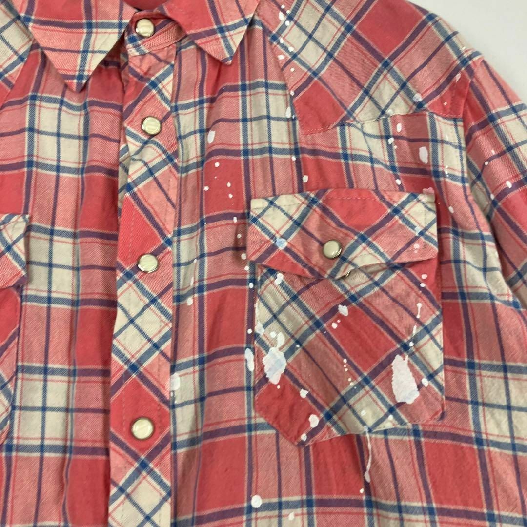 JACKROSE(ジャックローズ)のジャックローズ　ネルシャツ　チェック柄　ペンキ加工　古着　五分丈 メンズのトップス(シャツ)の商品写真