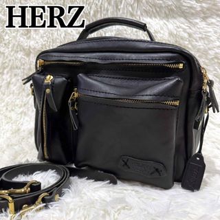 ヘルツ(HERZ)の極美品 ヘルツ CW-96  レザー 2way ショルダーバッグ ブラック L(ショルダーバッグ)