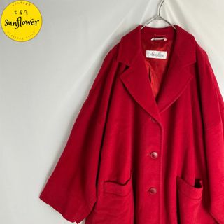 マックスマーラ(Max Mara)の◎【チェスターコート　マックスマーラ　ショート丈　カシミヤ　アンゴラ　赤　古着】(チェスターコート)