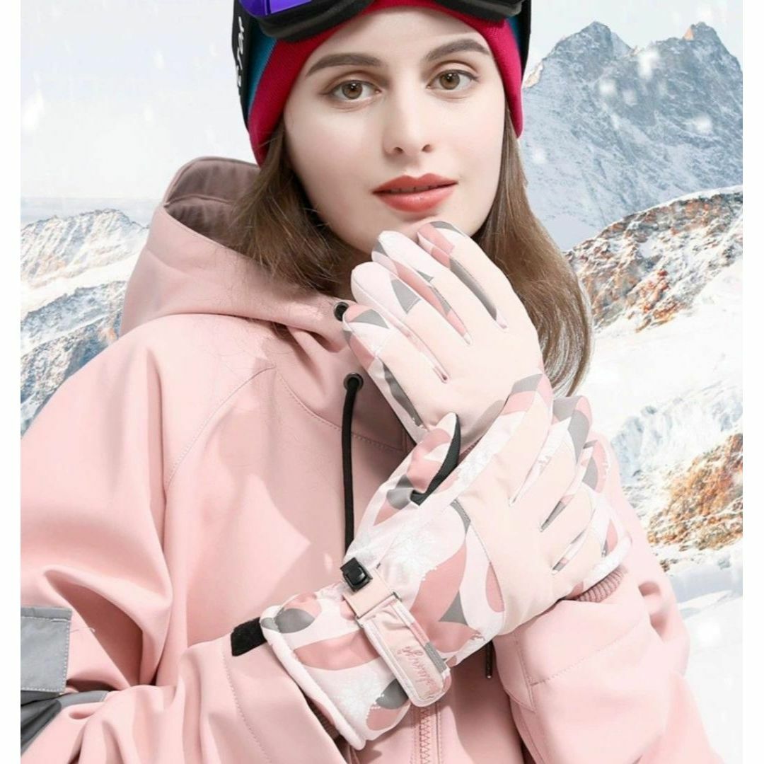 スキー グローブ 裏起毛 暖かい 防風 防寒 防水 断熱 ピンク スマホ対応 スポーツ/アウトドアのスノーボード(ウエア/装備)の商品写真