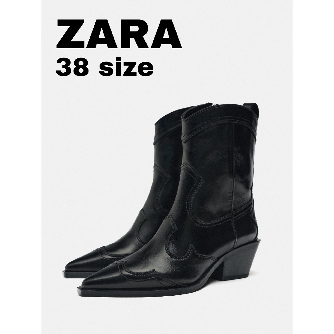 ZARA(ザラ)のZARA　パーツ付きヒールカウボーイアンクルブーツ　38サイズ　ブラック レディースの靴/シューズ(ブーツ)の商品写真