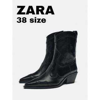 ザラ(ZARA)のZARA　パーツ付きヒールカウボーイアンクルブーツ　38サイズ　ブラック(ブーツ)