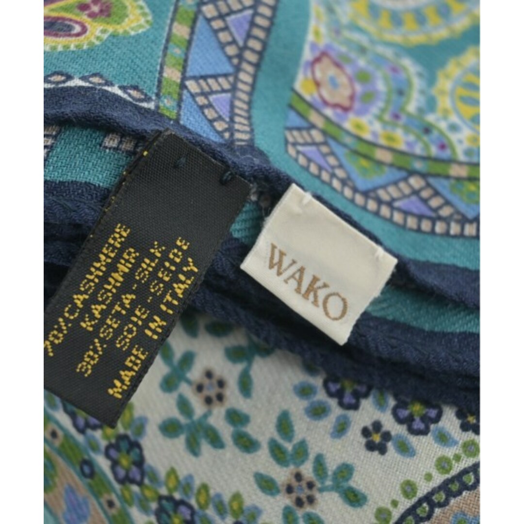 WAKO ワコ ストール - 水色xカーキxベージュ等(ペイズリー) 【古着】【中古】 メンズのファッション小物(ストール)の商品写真