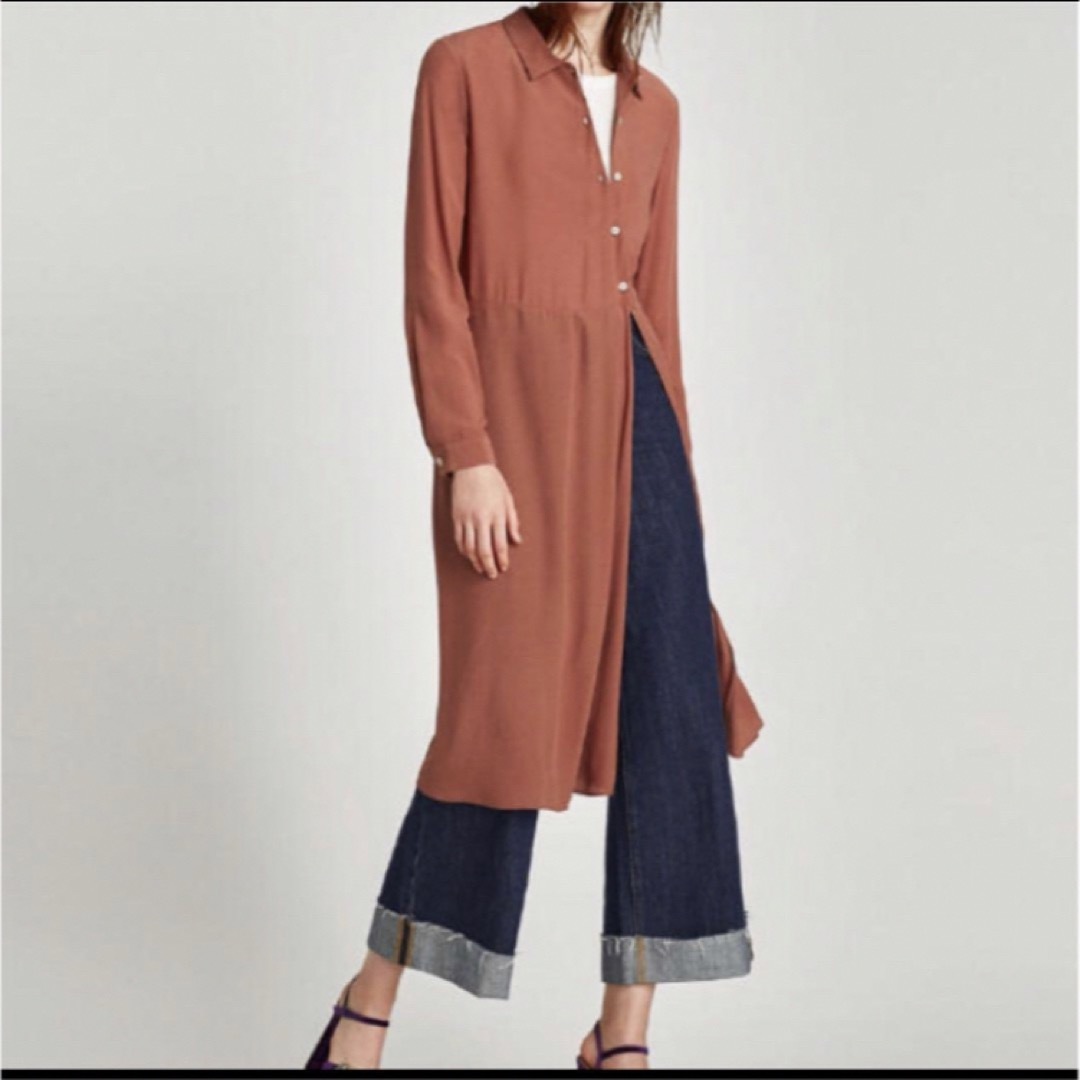 ZARA(ザラ)のZARA シースルー　ワンピース　チュニック　マタニティ　とろみ　ロング　透け感 レディースのワンピース(ロングワンピース/マキシワンピース)の商品写真