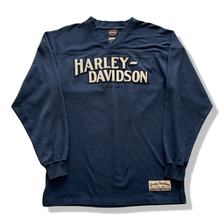 ハーレーダビッドソン(Harley Davidson)のハーレーダビッドソン ワッペンロゴ プルオーバー 長袖 VネックTシャツ M(Tシャツ/カットソー(七分/長袖))