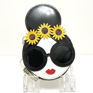 アリスアンドオリビア(Alice+Olivia)のalice+olivia(アリスオリビア) コインケース - 黒×白×マルチ フック付き/フラワー(花) レザー×金属素材(コインケース)